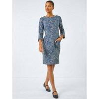 Roman Womens Paisley Print Stretch Shift Dress With Pockets - Blue