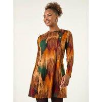 Roman Womens Abstract Side Buttoned Dress - Orange