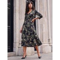 Roman Womens Cross-Over V-Neck Fit And Flare Midi Dress - Green