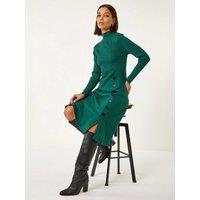 Roman Womens Fit And Flare Button Detail Knitted Dress - Green
