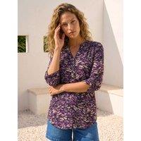 Roman Womens Abstract Print V-Neck Stretch Shirt - Purple