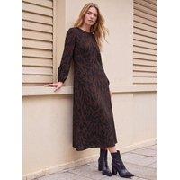 Roman Womens Animal Print A-Line Midi Dress - Brown