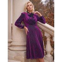 Roman Womens Petite Tie Neck Relaxed Fit Midi Dress - Wine