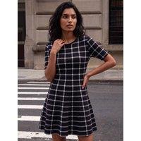 Roman Womens Fit & Flare Check Knit Dress - Black