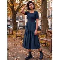Roman Womens Square Neck Knit Bodice Woven Skirt Dress - Navy
