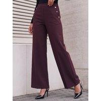 Roman Womens Button Pocket Full Length Trousers - Red