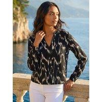 Roman Womens Notch Neck All-Over Print Long Sleeve Shirt - Black