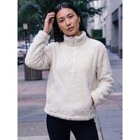 Roman Womens Zip Neck High Neck Sherpa Fleece - Cream