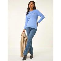 Roman Womens Heart Stitch Ribbed Hem Jumper - Blue