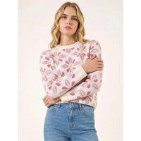Roman Womens Floral Crew Neck Knit Jumper - Cream