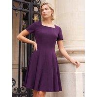 Roman Womens Square Neck Panelled Knee Length Dress - Purple