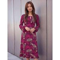 Roman Floral Keyhole Midi Dress - Red