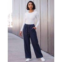 Roman Womens Dusk Elasticated Wide Leg Trousers - Blue