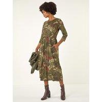 Roman Womens Paisley Print Stretch Midi Dress - Green