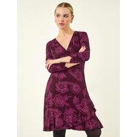 Roman Womens Petite Wrap Frill Ruched Sleeve Dress - Pink