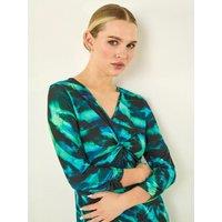 Roman Womens Petite Twist Front Fit And Flare Dress - Green