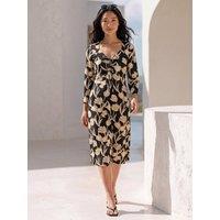 Roman Womens Petite Ruched V-Neck Stretch Midi Dress - Black