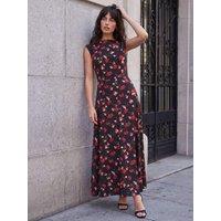 Roman Womens High Floral Print Dress - Black