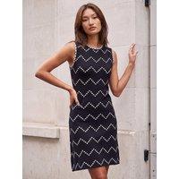 Roman Womens Chevron Knit Shift Dress - Black