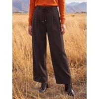 Roman Womens Tie Waist Wide Leg Full Length Trousers - Brown
