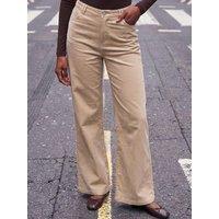 Roman Womens Petite Baby Corduroy Wide Leg Trousers - Beige