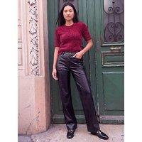 Roman Womens Faux Leather Straight Leg Jeans - Black