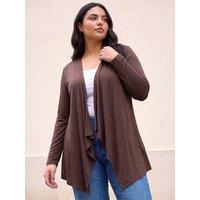 Roman Womens Curve Waterfall Front Long Sleeve Cardigan - Brown