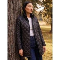 Roman Womens Hooded Diamond Quilted Coat - Black