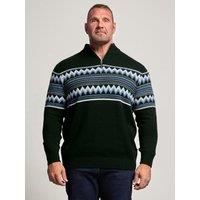 Badrhino Mens Fairisle Half Zip Knitted Jumper - Blue