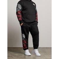 Badrhino Mens Dragon Print Drawcord Cuffed Jogging Bottoms - Black