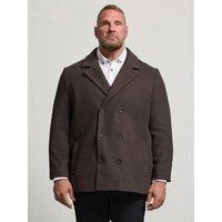 Badrhino Mens Big & Tall Double Breasted Faux Wool Peacoat - Brown