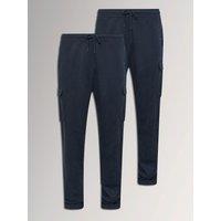 Badrhino Mens 2 Pack Cargo Cuffed Drawcord Jogging Bottoms - Blue