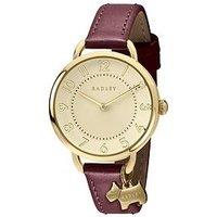 Radley Ladies Gold Plated Open Shoulder Dark Cherry Leather Strap Watch With Charm