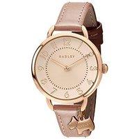 Radley Ladies Rose Gold Plated Open Shoulder Pink Leather Strap Watch With Charm