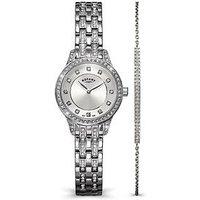 Rotary Ladies Stainless Steel Watch & Stone Set Bracelet Set