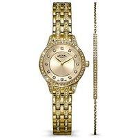 Rotary Ladies Gold Plated Stainless Steel Watch & Stone Set Bracelet Set