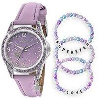 Tikkers Stone Set Lilac Strap Watch And Bracelet Set