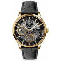 Spirit Gents Gold Plated Sun Moon Automatic Black Leather Strap Watch