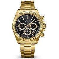 Rotary Rotary Men'S Chronograph Black Dial Gold Plated Stainless Steel Bracelet Watch