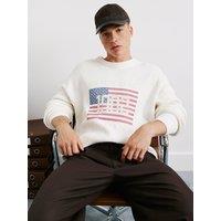 River Island Mens Prolific Regatta Flag Graphic Jumper - Cream