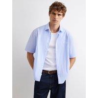 River Island Mens Boxy Fit Striped Embroidered Shirt - Blue