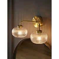 Valuelights Amaia Gold Ip44 2 Way Wall Light With Clear Ribbed Glass