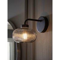 Valuelights Amaia Matt Black Ip44 Wall Light With Smoked Ribbed Glass