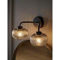 Valuelights Amaia Matt Black Ip44 2 Way Wall Light With Smoked Ribbed Glass