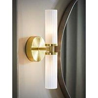 Valuelights Canya Ip44 2 Way Brushed Gold Wall Light With Reeded Glass