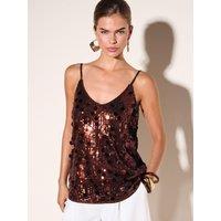 Friends Like These Womens All-Over Sequin Adjustable Strap Cami - Brown