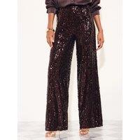 Friends Like These Womens High Rise Sequin Wide Leg Trousers - Chocolate Brown