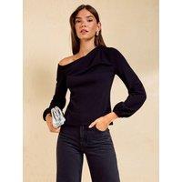Friends Like These Womens Draped Off Shoulder Long Sleeve Top - Black