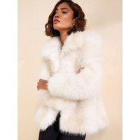 Friends Like These Womens Peplum Faux Fur Coat - White