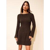 Friends Like These Womens Rib Knit Fit And Flare Mini Dress - Brown